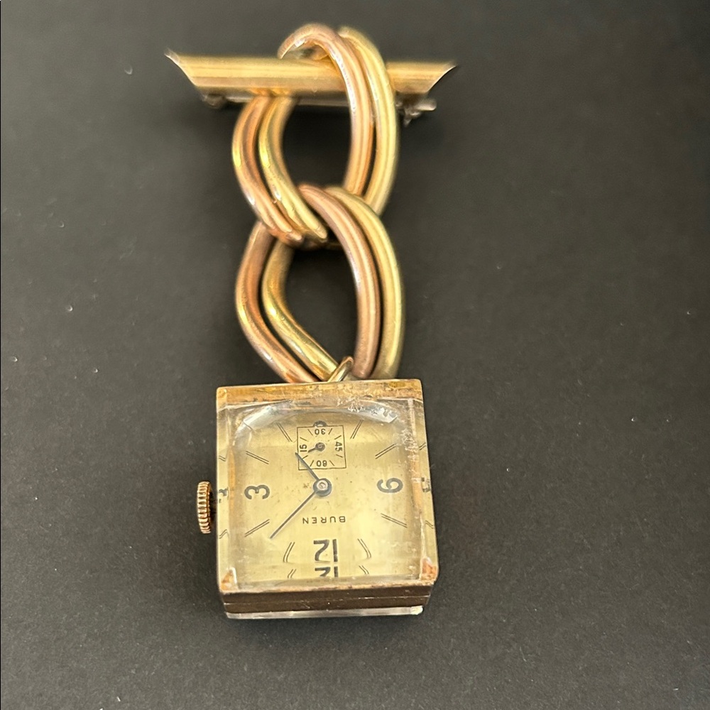 Gold and Silver Brooch Watch by